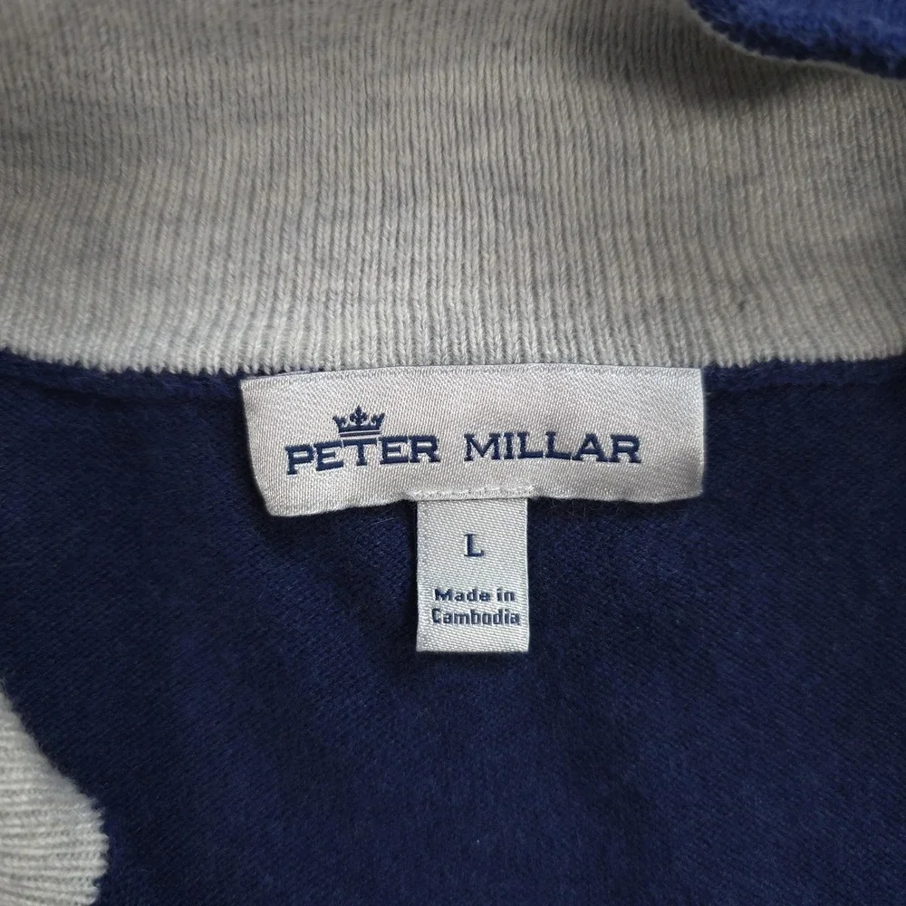 Peter Millar Sweater Mens L Blue Pima Silk Cashmere 1/4 Zip Mock Neck Pullover